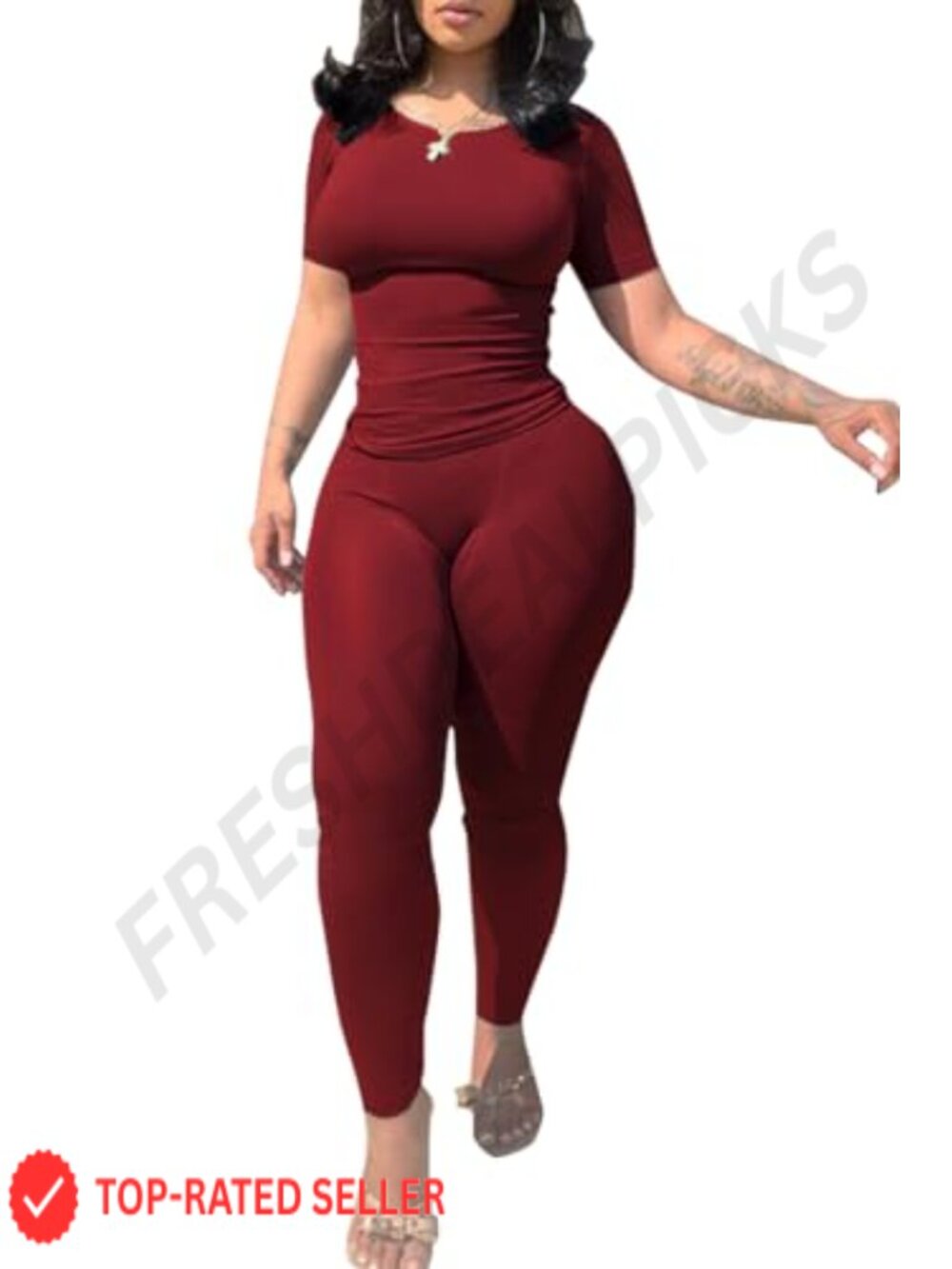 Women's 2 Piece Workout Set Fitted Crew Neck Tee & High Waist Shorts